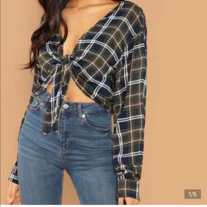 Knott front plaid crop shirt